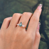 Blossom Kite Cut 2 Carat Moss Agate Ring Nature Inspired Cluster Leaf Ring